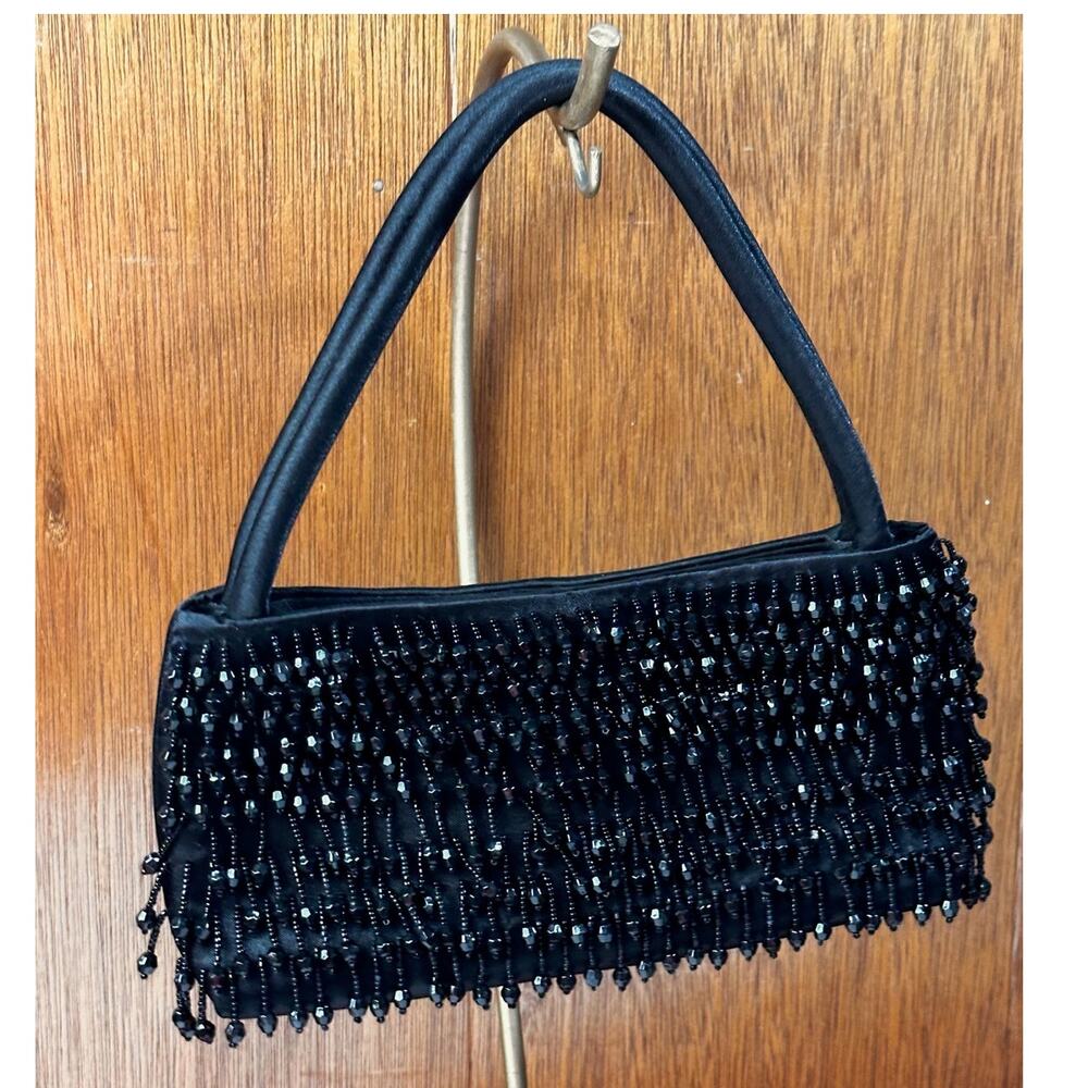 Black Beaded Fabric Evening Bag